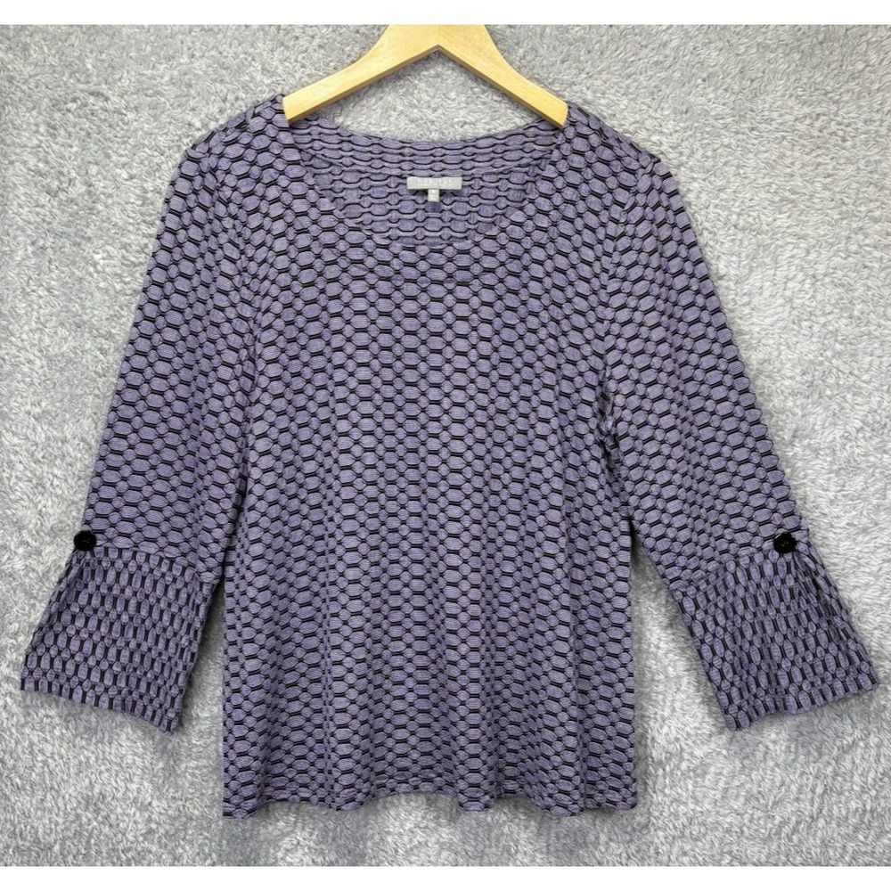 Habitat To Live In Womens Medium Purple Textured Button Top 3/4 Sleeve Boho